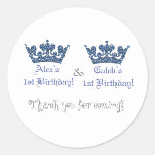 Twins Blue Crowns Boys Royal Prince Party Sticker