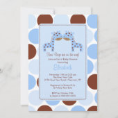 Twins Blue Giraffe Multiple Baby shower Invitation Kaart (Voorkant)