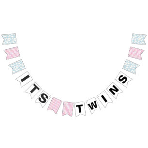 Twins Blue Pink Baby shower Bunting Flags Vlaggetjes