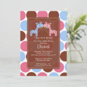 Twins Blue & Pink Giraffe Baby shower Invitation Kaart (Staand voorkant)