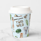 Twins Blue Safari Thema Twee Wild Boy 2e Papieren Bekers (Voorkant)