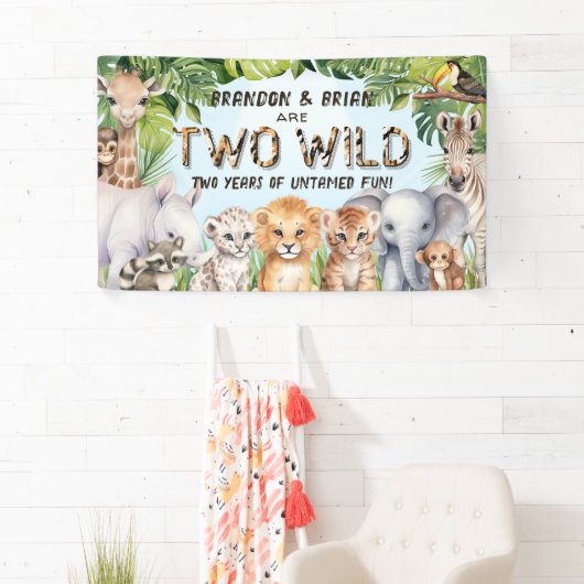 Twins Blue Two Wild Boy 2e verjaardag achtergrond Spandoek (Insitu)