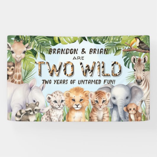 Twins Blue Two Wild Boy 2e verjaardag achtergrond Spandoek (Horizontaal)