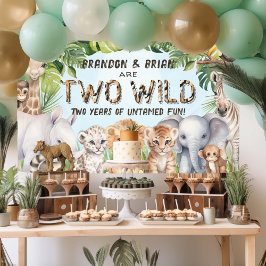Twins Blue Two Wild Boy 2e verjaardag achtergrond Spandoek
