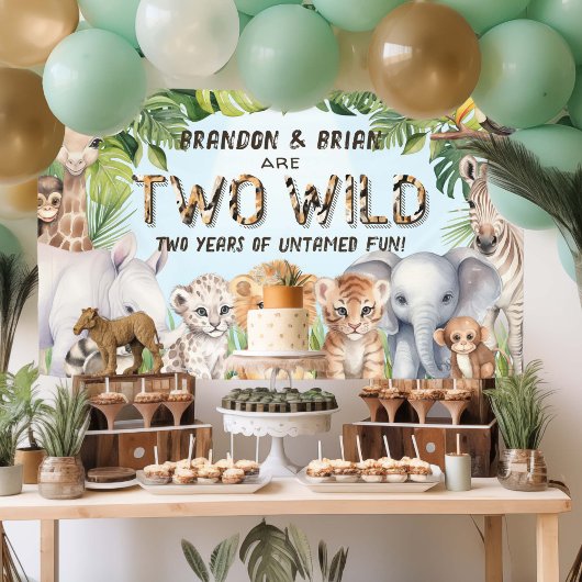 Twins Blue Two Wild Boy 2e verjaardag achtergrond Spandoek