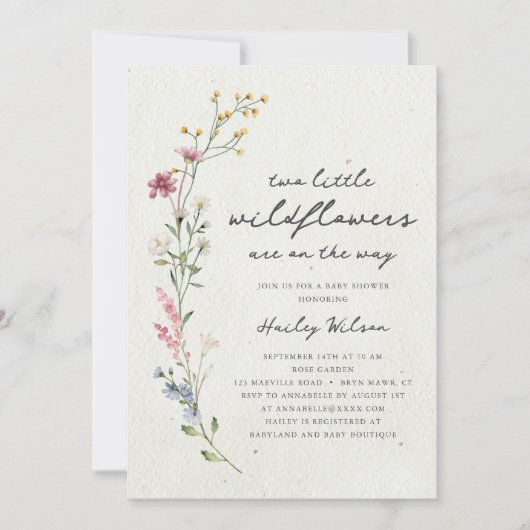 Twins Boho Little Wildflower Baby shower Kaart (Voorkant)