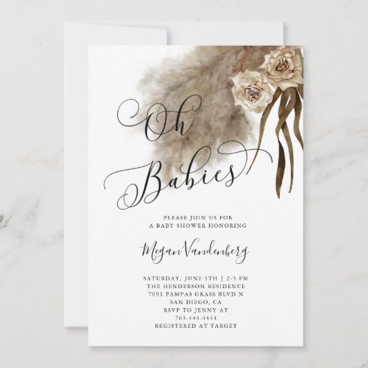 TWINS Boho Pampas Grass Baby shower Uitnodiging (Voorkant)