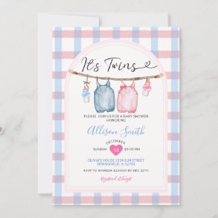 Twins Bow Clothes Autumn Gingham Baby shower Kaart