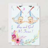 Twins Boy and Girl Baby shower Invitation (Achterkant)