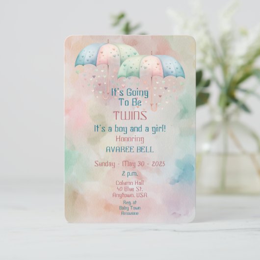 Twins Boy and Girl Baby shower Invitation Kaart (Staand voorkant)