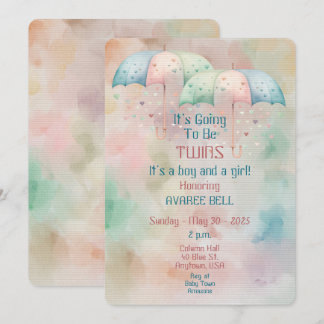 Twins Boy and Girl Baby shower Invitation Kaart