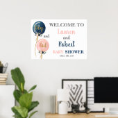 Twins Boy and Girl Baby shower welkomstbord Poster (Thuiskantoor)