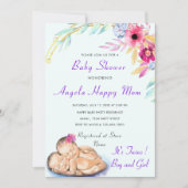 Twins Boy and Girl QR Code Baby shower Uitnodiging (Voorkant)