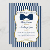 Twins Boy Baby shower Invitation Blue Gold Bow Str Kaart (Voorkant / Achterkant)