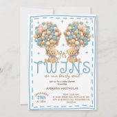 Twins Boy Beer Blauw Ballon Baby shower Kaart (Voorkant)
