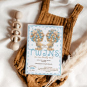 Twins Boy Beer Blauw Ballon Baby shower Kaart