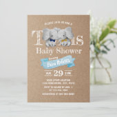 Twins Boy Cute Elephant Rustic Kraft Baby shower Kaart (Staand voorkant)