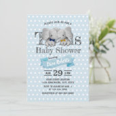 Twins Boy Elephant Blue Polka Dots Baby shower Kaart (Staand voorkant)