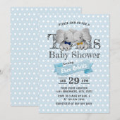 Twins Boy Elephant Blue Polka Dots Baby shower Kaart (Voorkant / Achterkant)