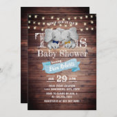 Twins Boy Elephant Rustic Barn Baby shower Kaart (Voorkant / Achterkant)