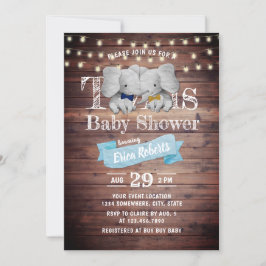 Twins Boy Elephant Rustic Barn Baby shower Kaart