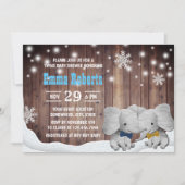 Twins Boy Elephant Winter Snowflaes Baby shower Kaart (Voorkant)