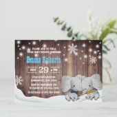 Twins Boy Elephant Winter Snowflaes Baby shower Kaart (Staand voorkant)