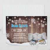Twins Boy Elephant Winter Snowflaes Baby shower Kaart (Voorkant / Achterkant)