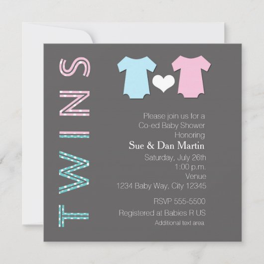 TWINS Boy en Girl Baby shower Modern Invitation Kaart (Voorkant)