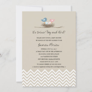 Twins Boy en Girl Bird's Nest Baby shower Kaart