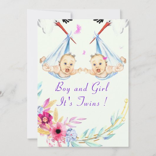 Twins Boy en Girl Stork Baby shower Uitnodiging (Achterkant)
