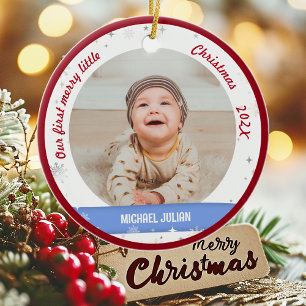 Twins Boy Girl 2 foto's 1st Merry Little Christmas Keramisch Ornament