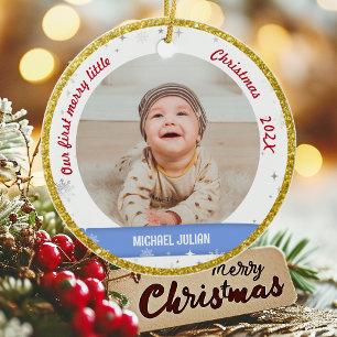 Twins Boy Girl 2 foto's 1st Merry Little Christmas Keramisch Ornament