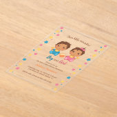 Twins Boy Girl Baby shower 2 Transparant Acryl Uitnodigingen (Laagn)