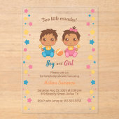 Twins Boy Girl Baby shower 2 Transparant Acryl Uitnodigingen (Voorkant)