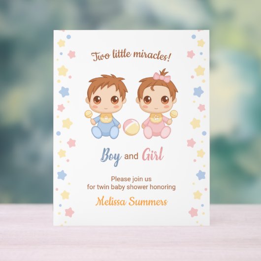 Twins Boy Girl Baby shower Acryl Bord (Neutraal)