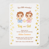Twins Boy Girl Baby Shower Folie Uitnodiging (Voorkant)