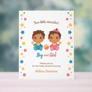 Twins Boy Girl Baby shower Invitation Acryl Bord
