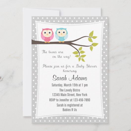 Twins Boy Girl Baby shower Invitation Kaart (Voorkant)