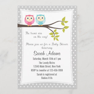 Twins Boy Girl Baby shower Invitation Kaart