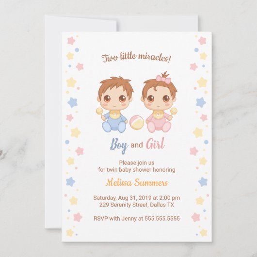 Twins Boy Girl Baby shower Kaart (Voorkant)