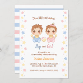 Twins Boy Girl Baby shower Kaart