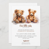 Twins Boy Girl Baby shower Teddy Bear Cubs Kaart (Voorkant / Achterkant)