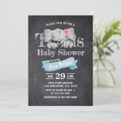 Twins Boy & Girl Cute Elephant Rustige Baby shower Kaart (Staand voorkant)
