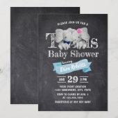 Twins Boy & Girl Cute Elephant Rustige Baby shower Kaart (Voorkant / Achterkant)