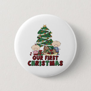 Twins Boy & Girl eerste Kerstmis Ronde Button 5,7 Cm