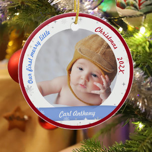 Twins Boy Girl Foto's First Merry Little Kerstmis Keramisch Ornament