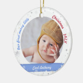 Twins Boy Girl Foto's First Merry Little Kerstmis Keramisch Ornament (Links)