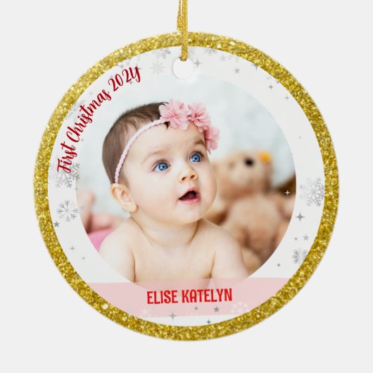 Twins Boy Girl Foto's Godmother 1st Christmas Baby Keramisch Ornament (Achterkant)
