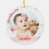 Twins Boy Girl Foto's Godmother 1st Christmas Baby Keramisch Ornament (Achterkant)